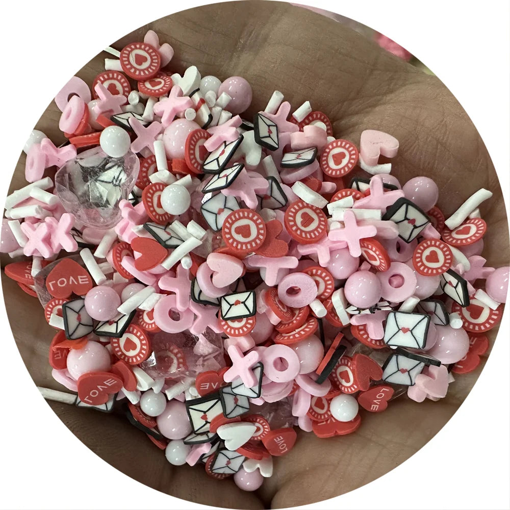 Valentine's Day Slime Slices Plastic Lips Polymer Clay Envelope Heart Sprinkles Party Nail Art Decals Slime Playing Supplements