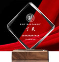 Factory Wholesale Cheap K9 Blank Crystal Trophy Awards Custom logo Wooden Base Crystal Trophy