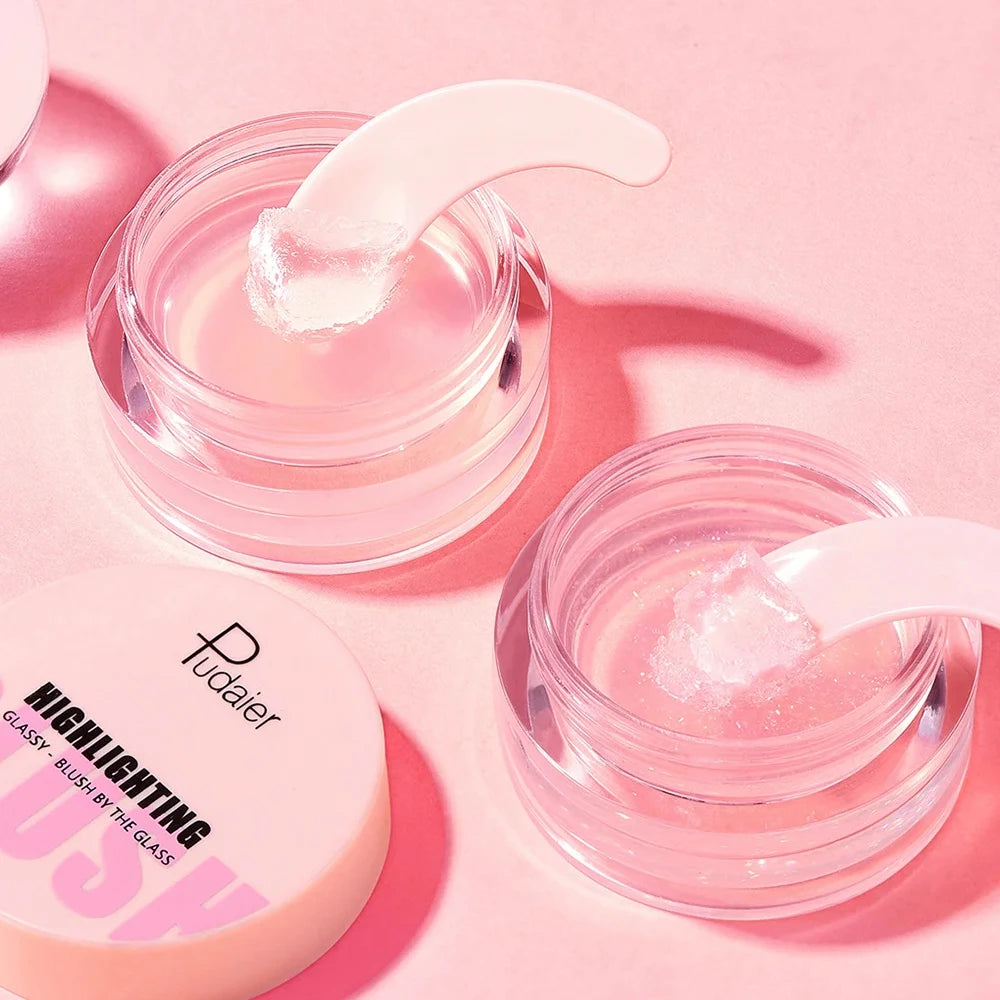 Pudaier Color Changing Blush Clear and Glitter Highlighting Blusher Natural Blushing Cheeks Gel Texture Moisturizing Makeup