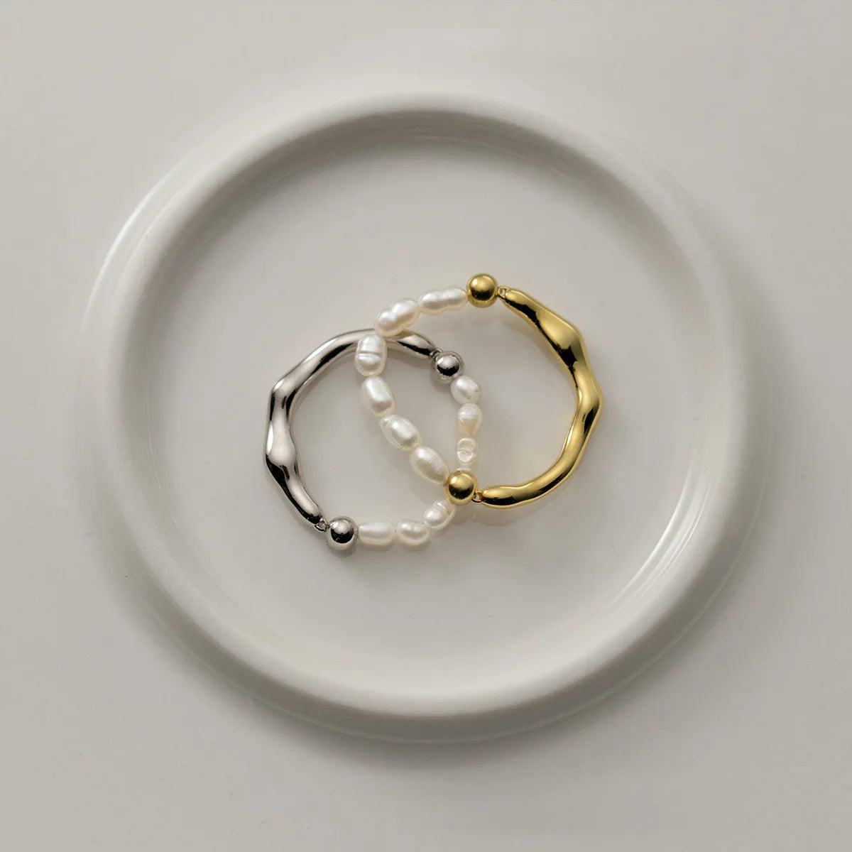 Fine Jewelry Rings 925 Sterling Silver Pearl Ring Small Pearls Elastic Rope Gold Plated Rings for Women
