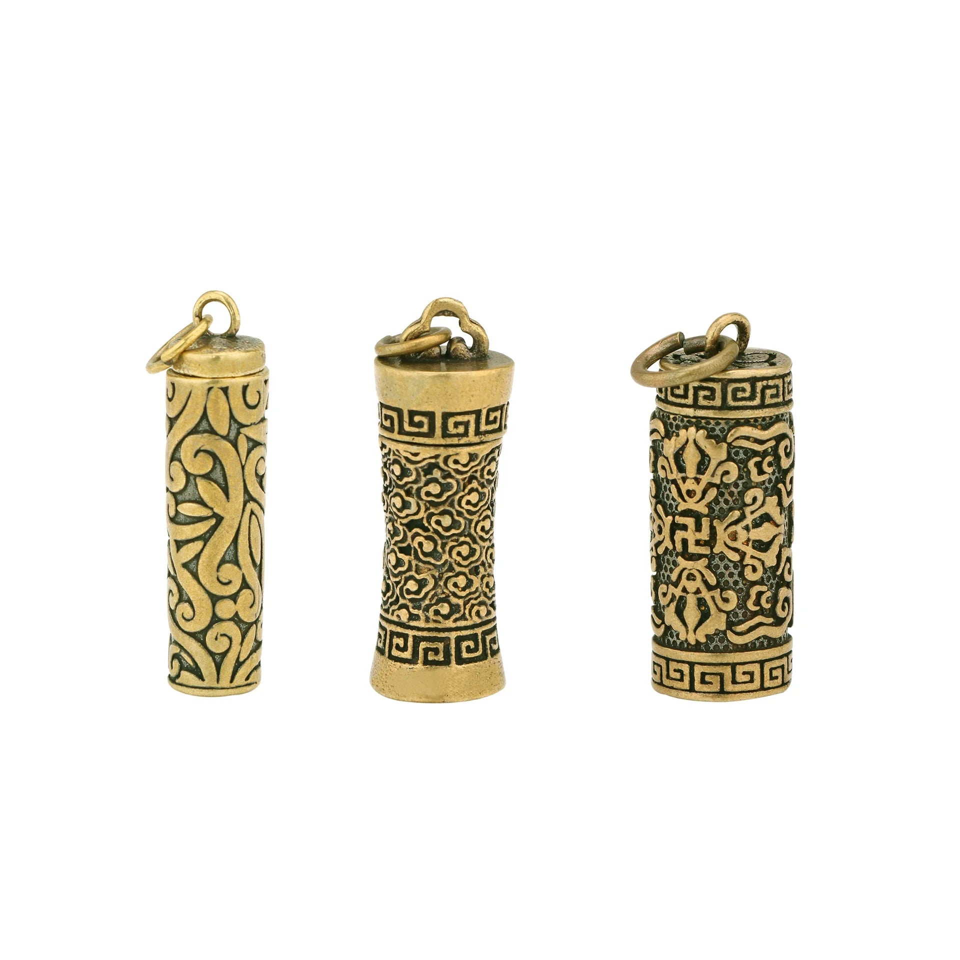 Vintage Art Crafts Nepal Six Words True Scripture Tube Pendant Collectibles Brass Animal