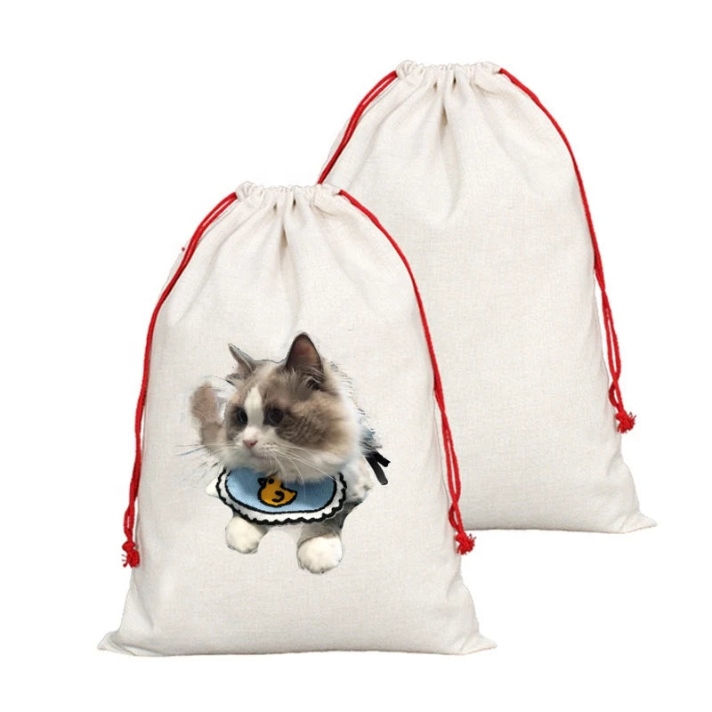 Modern 19.7x26.8 Inch Linen Draw String Santa Sack for Christmas/Home Decoration Factory Wholesale Sublimation Blank
