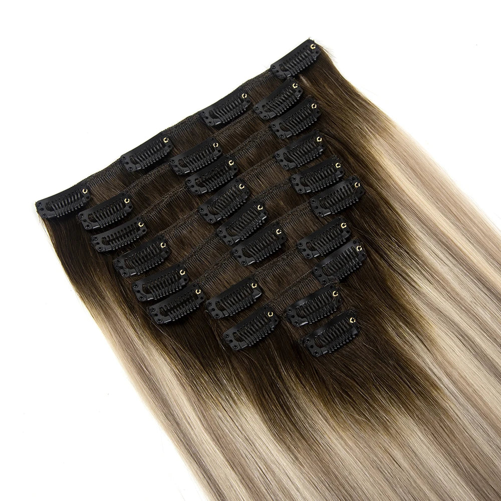 Yuanzhen Hot Selling  Double Drawn Smooth Remy Virgin Human Hair Cuticle Aligned Regular  Clip in Hair Extension Clip Extension