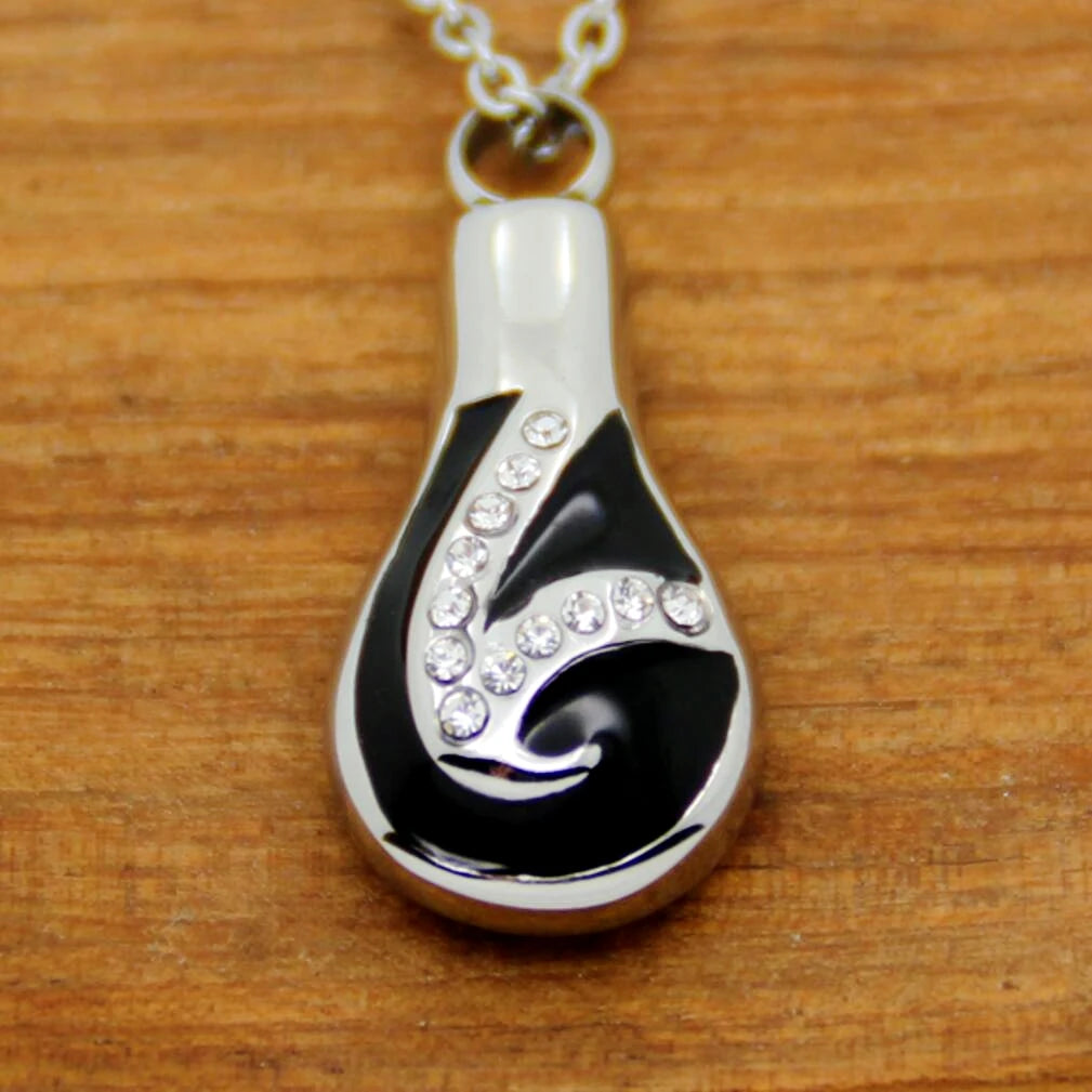 Stainless Steel Vintage Children's Water Drop Memorial Cremation Urn Necklace Crystal Teardrop Ash Keepsake Jewelry Pendant