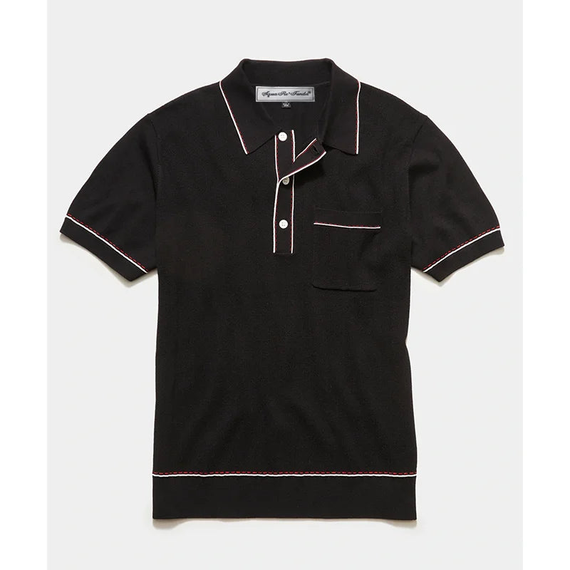 Mutil Color Turn-down Collar Knitted Short Sleeves Sweater Shirt for Men