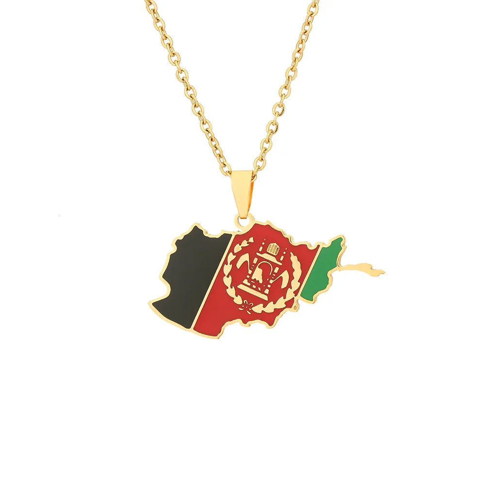 BINSHUO Wholesale Custom Stainless Steel Jewelry Drop Oil Afghanistan Map Flag Men Pendant Charm Couples Necklace for Women