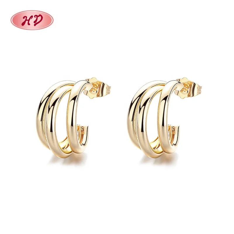 Fashionable Copper Alloy 18K Gold Plated Women'S  Drop Stud 18K Gold Plated Earrings
