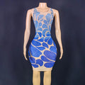 Sexy Sleeveless Blue Crystal Rhinestone Evening Gowns Women Sequin Birthday Cocktail Dress Female Bodycon Short Prom Club Dress