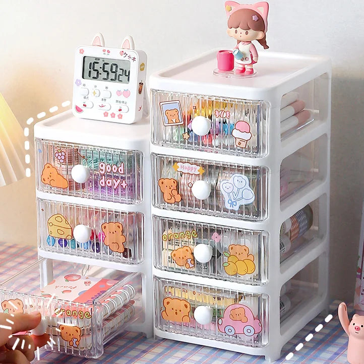 Haogle Multifunction Stackable Office Desktop Cabinet Plastic Storage Box with Drawers Plastic Sundries Cosmetic Storage Cabinet