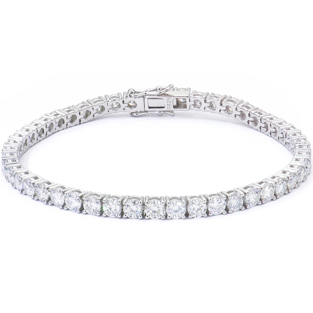 Hot Sale 4mm Hip Hop 925 Sterling Silver VVS Loose  Moissanite Tennis Chain Bracelet