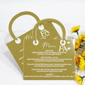 Customizable Luxury Gold Mirror Acrylic Wedding Menu Cards Handbag-Shaped White Foil Printing Featuring Music Angel Cross Styles