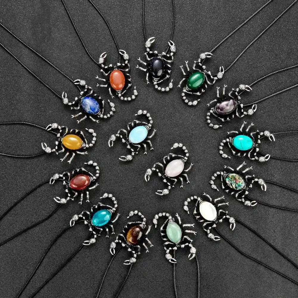 Men's Large Heavy Scorpion Pendant Necklace Silver Black Scorpion King Gemstone Jewelry Black Cord Chain