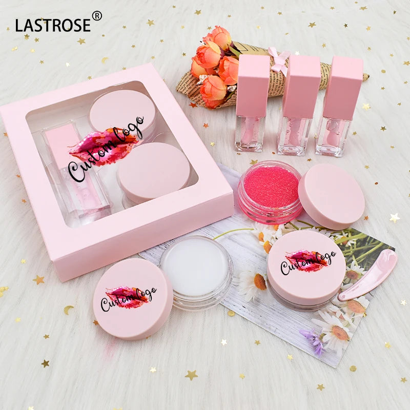 Cream Nourish Protect Lips Care Vegan Pink Plumped Lip Balm and Lip Scrub Kit