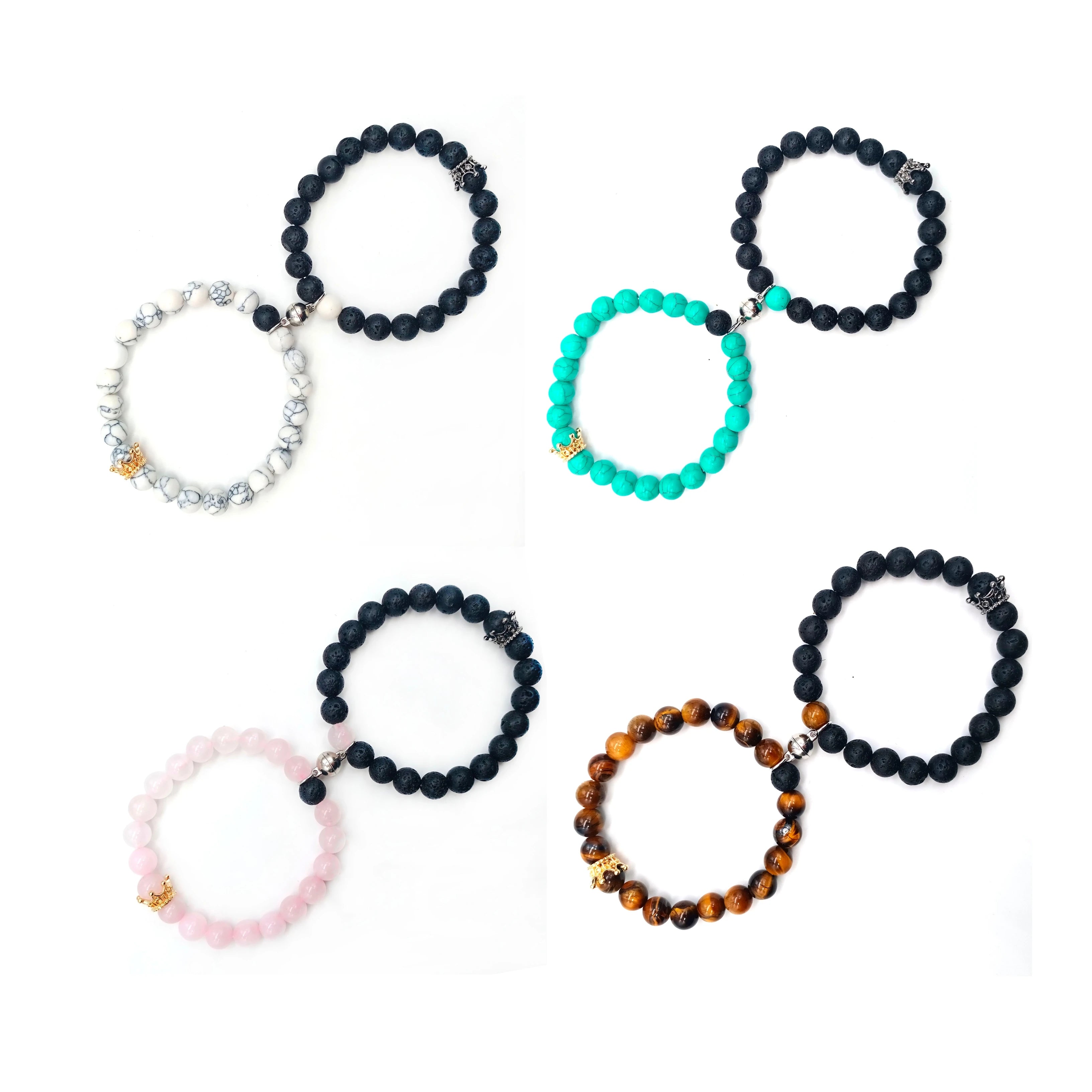 Factory Direct Beaded Bracelets His & Her Magnetic Matching Crown Design for Couples Friendship & Wedding Gift