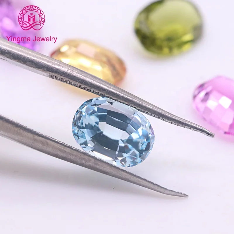 High Quality Loose Sapphire Gemstone 5x7mm-9x11mm OEM/ODM Oval Cut Aquamarine Color Gems Loose Lab Grown Sapphire Stones