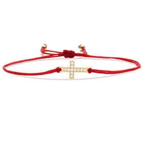 Fashion Black Red Rope Jewelry Gifts Advanced Gold Plated Zircon Bracelet Statement Cross Bracelet Gifts for Women
