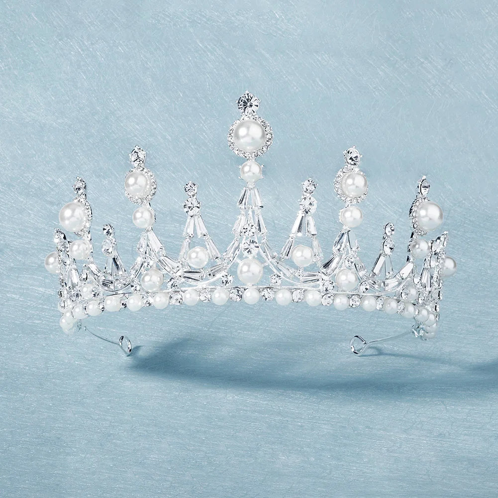 Best Price Luxury White Freshwater Pearl Rhinestone Elegant Bridal Wedding Crown Women Big Crystal Tiara Crown