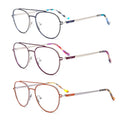 8249 New Fashion Colorful Retro Oval Eyewear Wholesale Metal Double-Beam Frame Acetate Tip Eyeglasses Stocks
