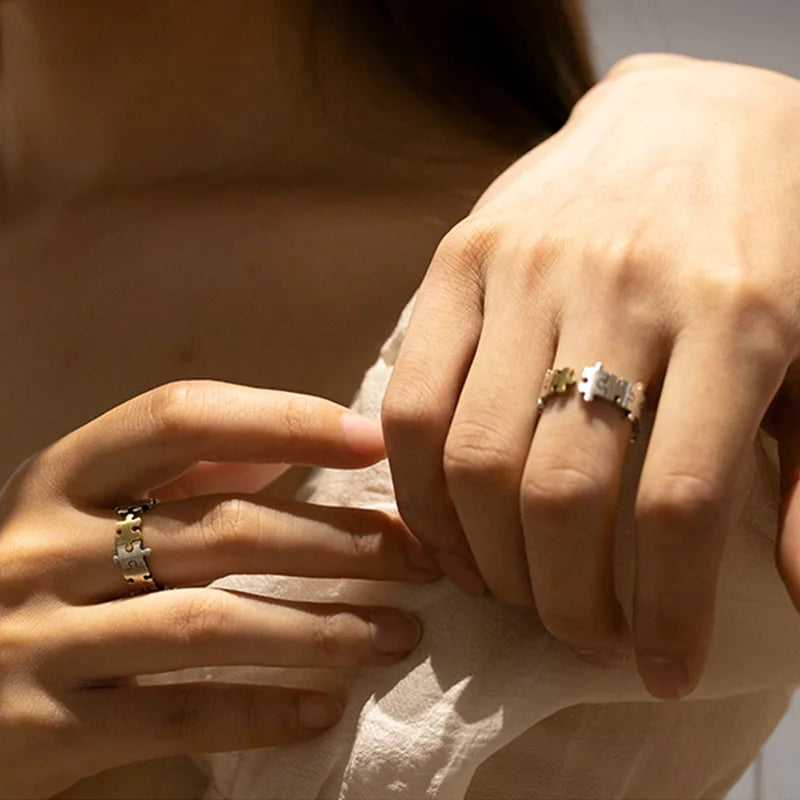 New Trendy Creative Couple Jewelry Jigsaw Couple Ring for Lover Trend Personality Open Ring for Lover Men Women Wedding Ring