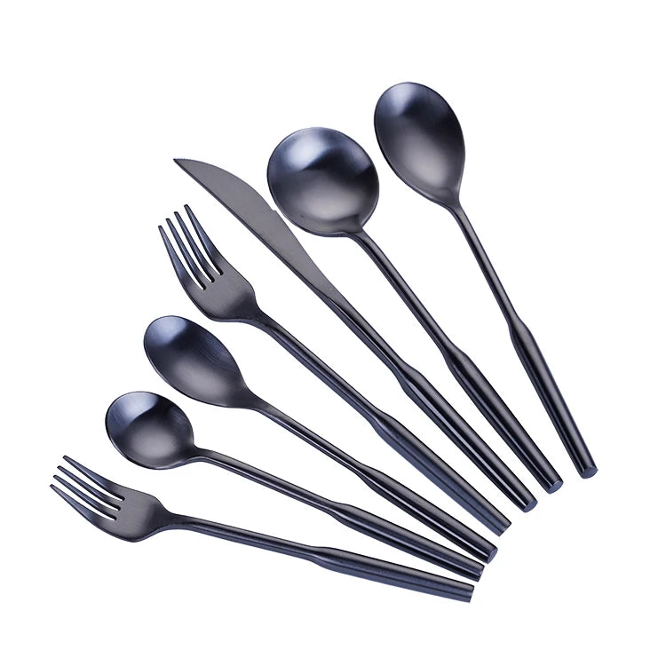 Luxury European Style Flatware Sets with Round Handle Brushed Matte Black Stainless Steel 18/10 for Restaurants Hotels Parties