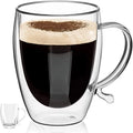 12 Oz 350ml Sublimation Double Walled Borosilicate Glass Coffee Mugs with Smooth Handle Eco-Friendly Hand Blown Insulated Cups