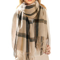Women's Eco-Friendly Faux Cashmere Scarf Plaid Pattern Fringe Hem Warm Fashion Scarf for Winter Daily Wear