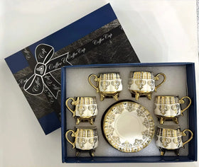 QIANHU Luxury 120ml Porcelain Enamel Espresso Tea Cup Saucer Gold Rim 12PCS Vintage Eco-Friendly Home Use Ramadan Gift Set