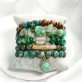 Fashion Bohemia Jewelry Accessory Chip Zircon Paved Alloy Stone/Glass Beaded Multi Stack Stretch Bracelets Set