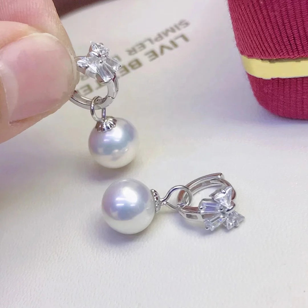 E1422 8-9mm DIY Natural Freshwater Pearl Charm Earrings Mounting Accessory 925 Sterling Silver Gold Plated  Jewelry for Women