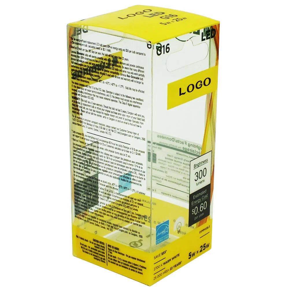 Custom Size Color Clear PP PVC PET Packaging Box Bulb Vinyl Plastic Clear Acetate Transparent Packaging Bulb Tester Box