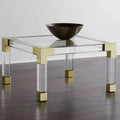 Modern Square Side Table Gold Metal Base with Stainless Steel Clear Acrylic Glass Top Coffee Tea Table Living Room Furniture MegaBDM