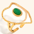 Vintage Style 18K Gold PVD Plated Stainless Steel Transparent Heart Emerald Hollow Open Ring