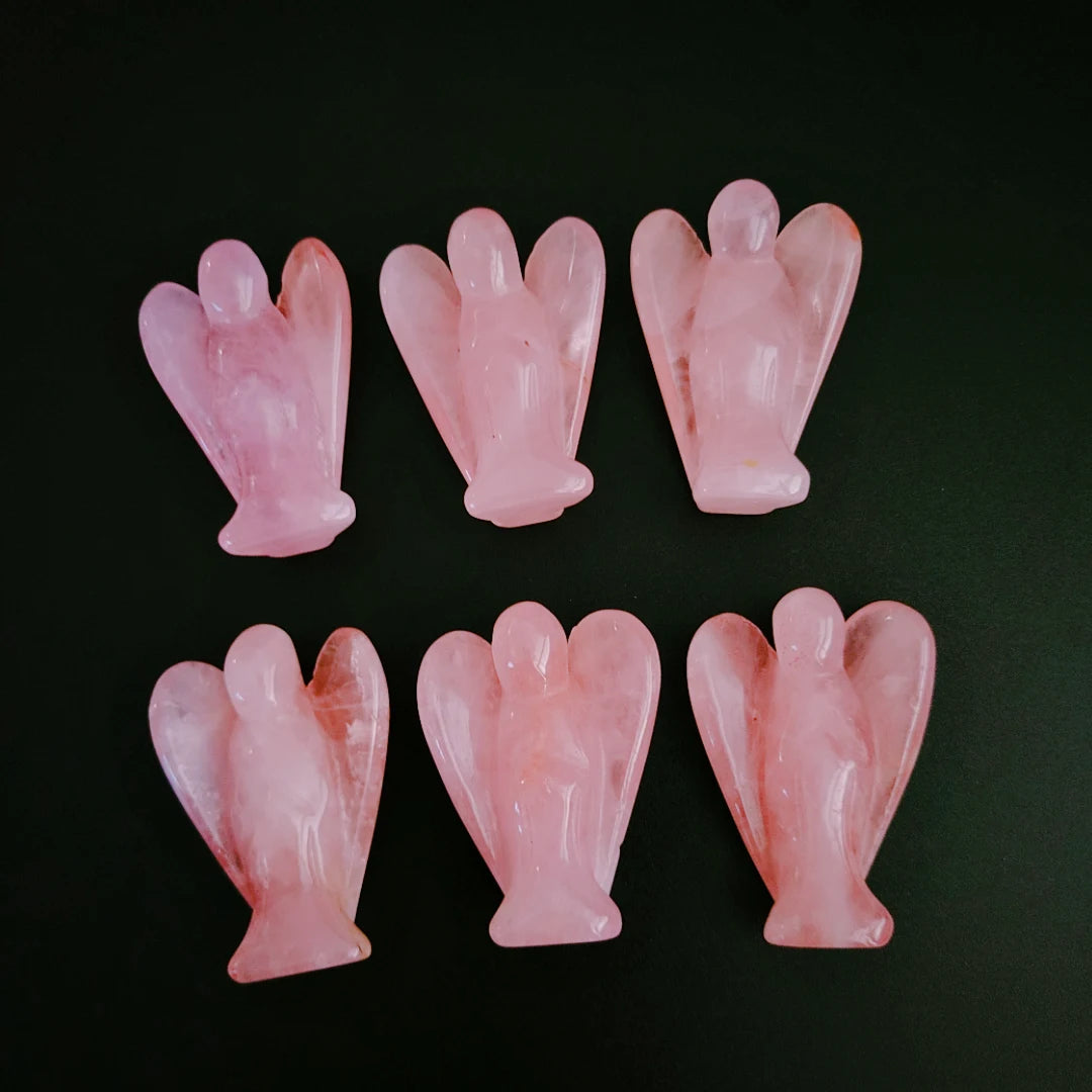 Huiying 2 Inch New Product Semi Precious Stones Crafts Rose Quartz Angel Sculpture for Feng Shui Crafts