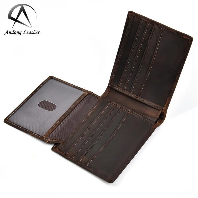 Vintage Genuine Cow Leather Wallet Crazy Horse Leather Short Wallets for Men Male