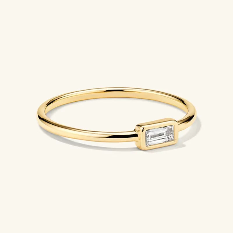 New Design Fashion Women Simple Jewelry 14k Gold Plated Rectangle Shaped Moonstone Dainty Ring