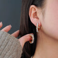 Trendy Luxurious Women's C-Shaped Alloy Bezel Setting Earrings Exquisite Niche Design Zircon Studs Geometric Pattern Fashionable