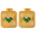 YF3924 New Stainless Steel Niche Design Geometric Square Jewelry 18k Gold Plated Heart Shaped Glass Stone Earrings Women