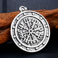 Retro Amulet Protect Viking Rune Stainless Steel Men's Icelandic Nordic Coin Compass Pendant Norwegian Necklace