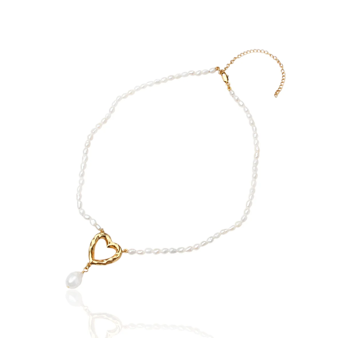 New Design Romantic Love Heart Natural Pearl Beaded Necklace Real Gold Plated Brass Women's Jewelry Third Party Certified