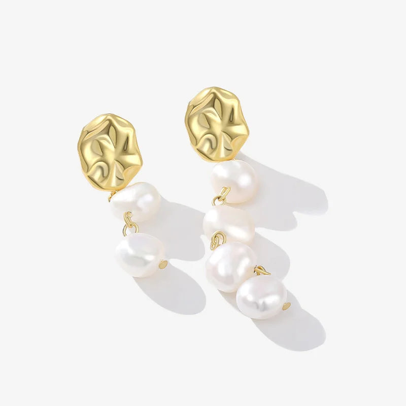 Newest Design Asymmetry Irregular Freshwater Pearl Drop Dangle Earrings 925 925 Sterling Silver Baroque Pearl Earrings for Women