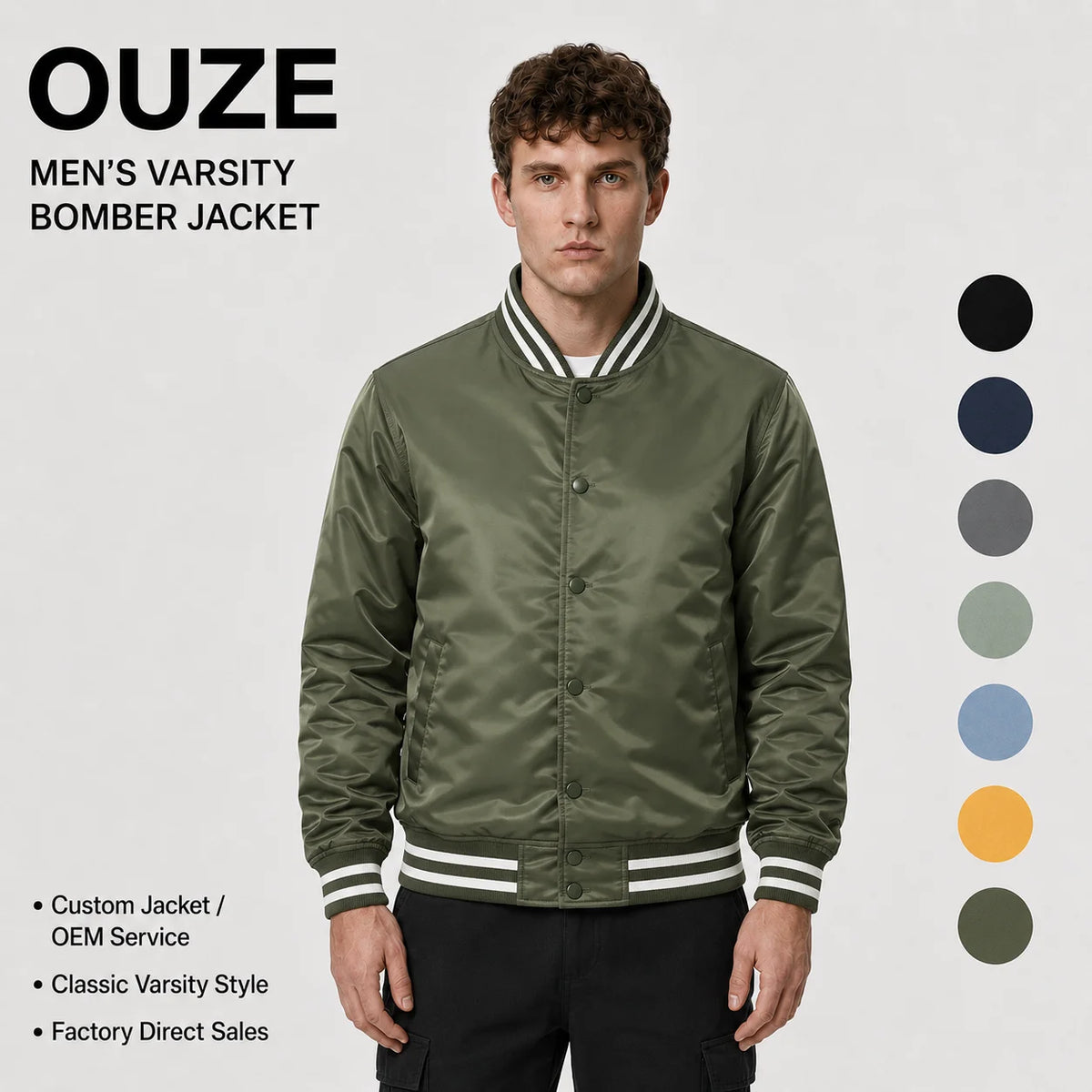 S-6XL Plus Size Overcoat Bomber Jacket Green Varsity Jackets Custom logo Waterproof Baseball Jacket for Men Clothing MegaBDM