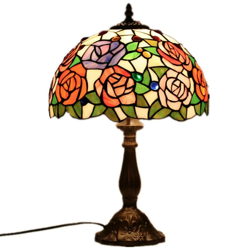 18 Inch Rose Flowers Table Lamp Stained Glass