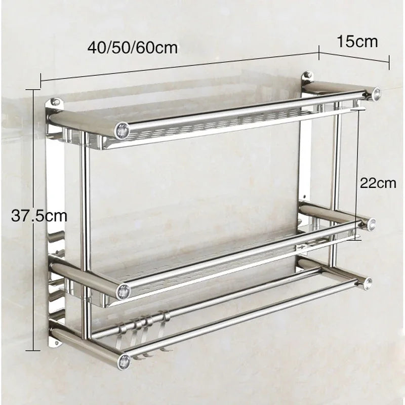 Stainless Steel Bathroom Shelf with Towel Rack Lacquer Metal Bathroom Organizer Shelf for Flower Pot Use