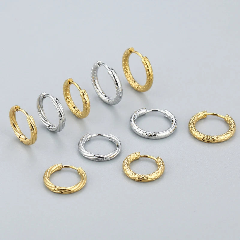 Simple Stainless Steel Waterproof Gold Ring Earrings Gold Plated Retro Rotating Grain Earring Gift for Women Jewelry Earrings
