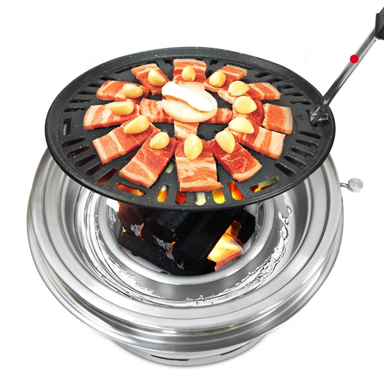 Korean Smoker Bbq Charcoal Bbq Grill Round 304 Stainless Steel Restaurant Table Top Barbecue Bbq Grill