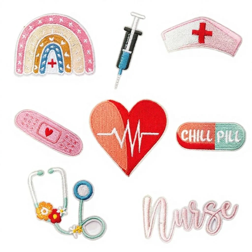 New Design Medical Tool Theme Embroidered Nonwoven Felt Iron-On Handmade Clothes Patches for DIY Accessories