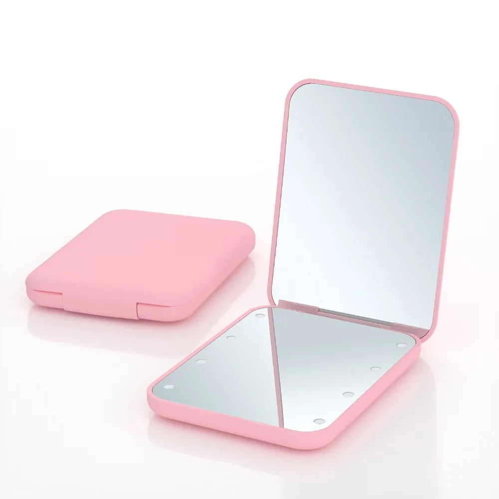 Hot Selling X1 X2 LED Lighted Cosmetic Mirror Handheld Makeup Mirror for Girls Mini Cute Compact Pocket Mirror