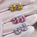CAOSHI New Classic Silver Plated White Pink Yellow Square Zircon Earring for Women Men Shine CZ Wedding Stud Earrings