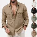 New European and American Men's Shirt Multi Pocket Cargo Shirt Casual Long Sleeved Top Wholesale Clothing