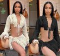 2025 New Arrivals Boutique Two Piece Sets Winter Fashion Tassel Crop Top and Mini Skirt Suis 2 Piece Women's Sets